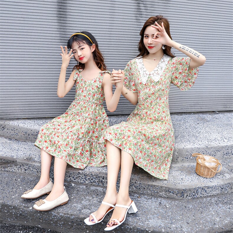 简约时尚潮流连衣裙短袖2021年夏季气质优雅亲子装,女装连衣裙,安之芮娜