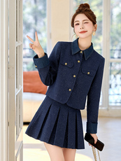 高级感小香风韩系穿搭小个子套装女2026春款时尚气质百褶裙两件套，女装套装/套裙，美沁