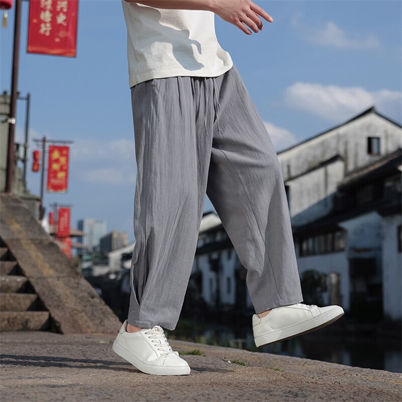 高品质苎麻风春夏休闲棉麻长裤子男女同款K590-P85,男装休闲裤,星座313B-4（原星座309A-1）