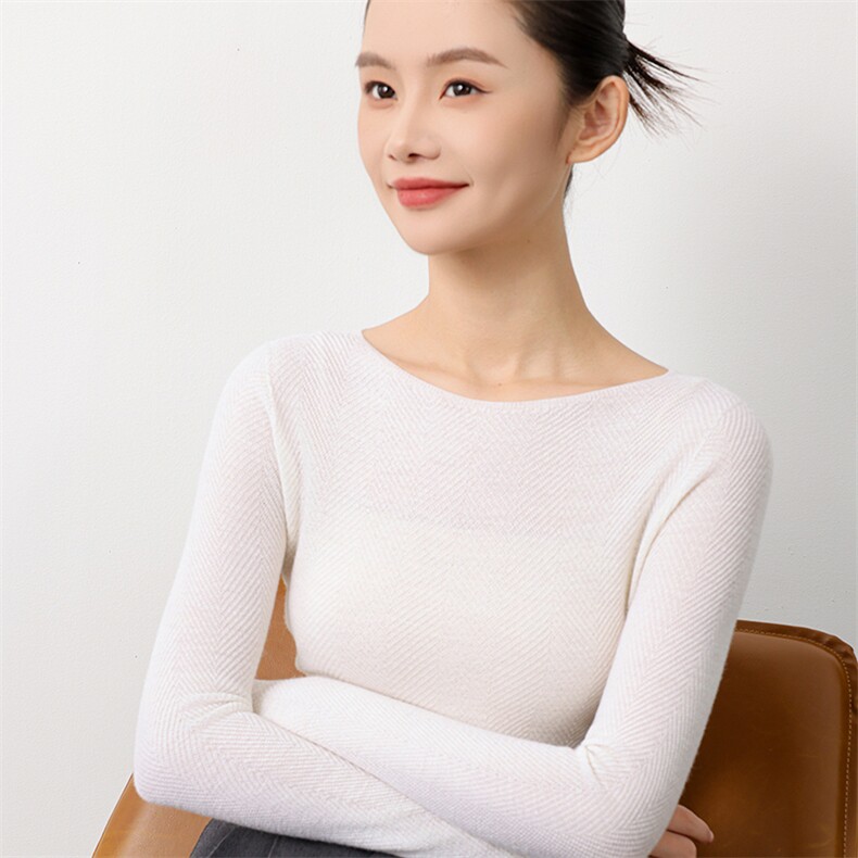2025年秋季套头水波纹时尚百搭通勤简约休闲长袖,女装羊毛衫,元素羊绒