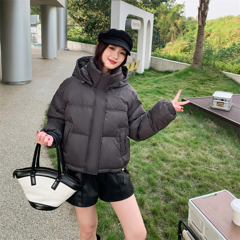 90%白鸭绒羽绒服2024冬季新款韩版短款立领连帽羽绒服外套女,女装羽绒服,美沁