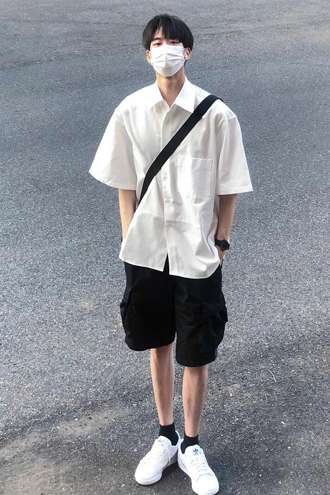 夏季冰丝短袖衬衫男女纯色宽松百搭学院风衬衣C3051-P25,男装T恤,电商D202-1