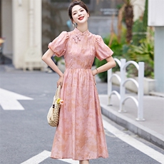 现货！！2024夏季新款时尚优雅复古范印花连衣裙，女装连衣裙，魅影
