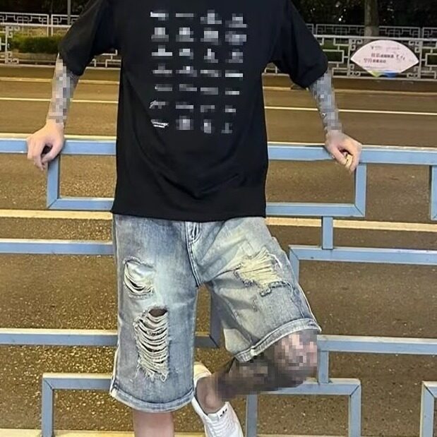 破洞牛仔短裤男夏季新款美式复古拉链设计直筒五分裤LY6466-P40,男装牛仔裤,星座1008