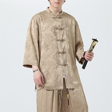 夏季新中式七分袖衬衫休闲裤子套装风男士上衣TZ100-P110，男装T恤，电商A008