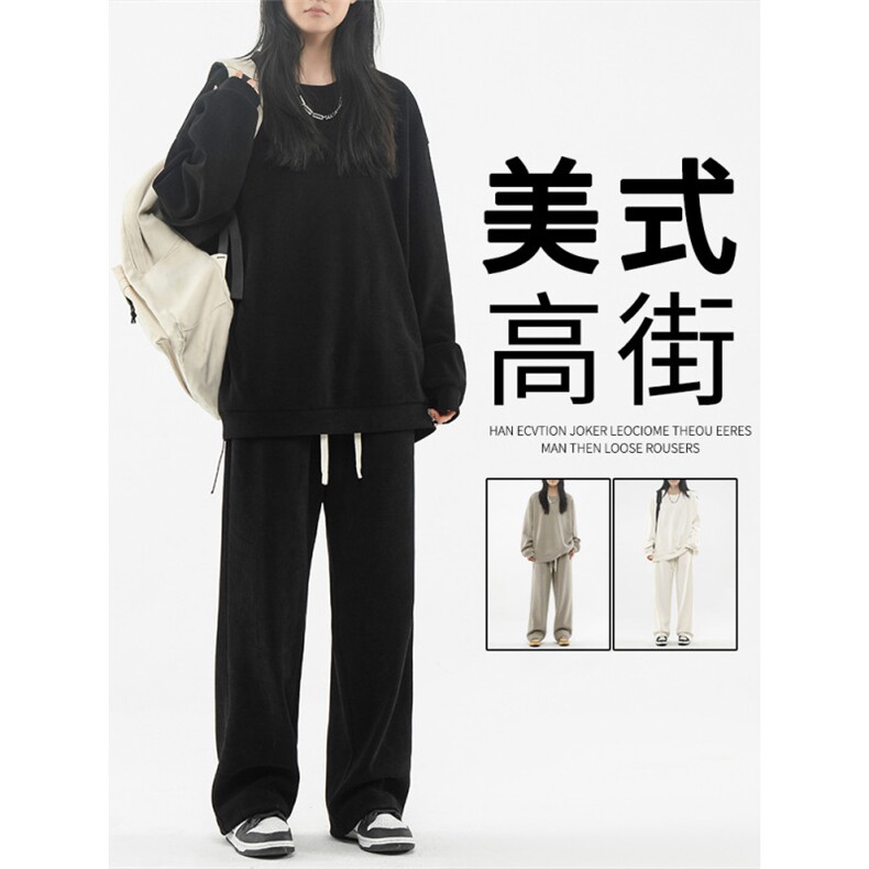 春秋套装圆领卫衣抽绳束脚休闲裤重磅条绒套装-TZ810特批92图片