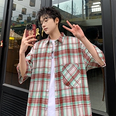 短袖衬衫男夏季新款磨毛格子衬衣DX002-特批26无差价，男装衬衫，星座214-3