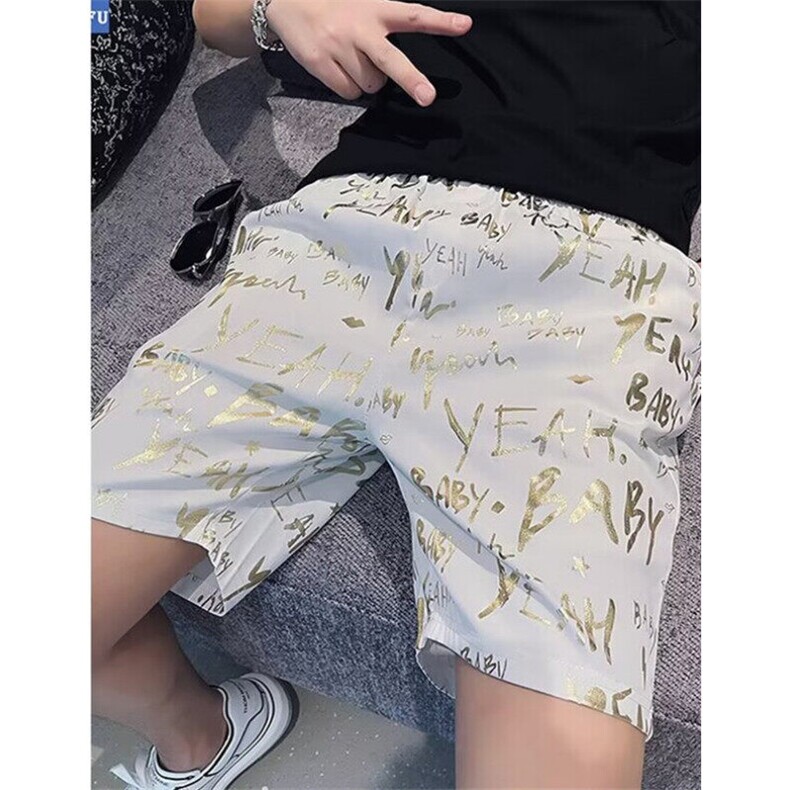 夏季冰丝短裤男休闲宽松五分裤薄款沙滩裤痞帅中裤大裤衩D142,男装牛仔裤,星座1116A-2（原606A-1）