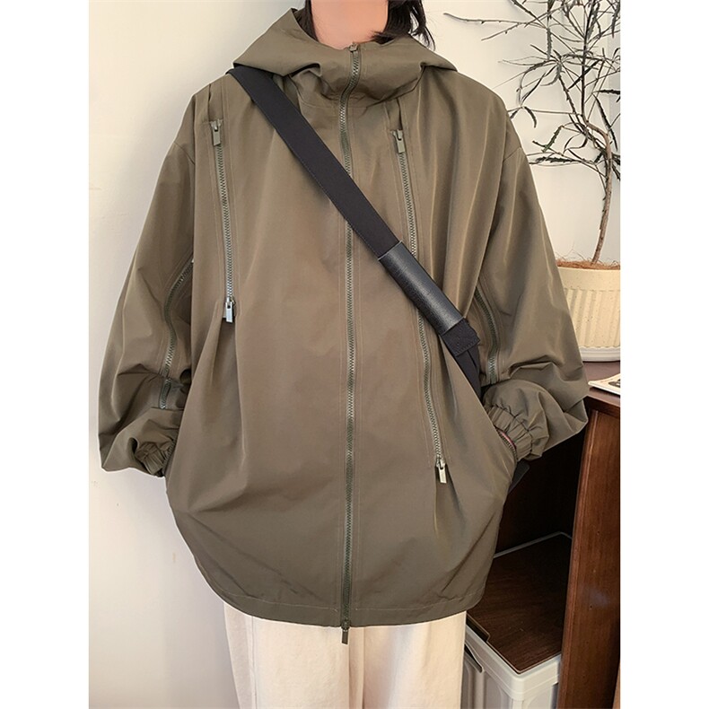 秋季新款潮机能风拉件连帽冲锋衣外套宽松百搭夹克CYJK9126-P80,男装夹克,电商A128