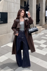 皮衣外套女软皮高级感超火2025秋新款休闲酷飒风中长款风衣皮夹克，女装风衣，2C025