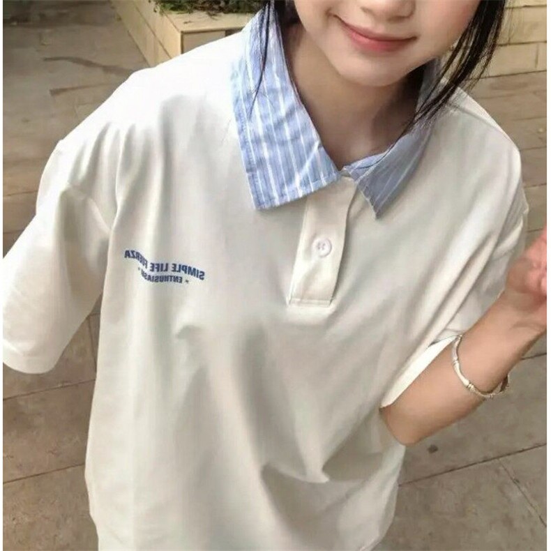 2025新款翻领polo衫正肩t恤夏季短袖宽松设计感小众学院风上衣,男装T恤,星座601-1