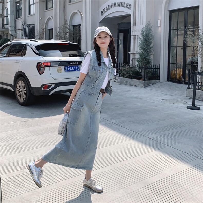 ootd穿搭港风复古牛仔马甲配包臀牛仔裙2025春夏又a又飒休闲套装，女装套装/套裙，瑶迪依秀