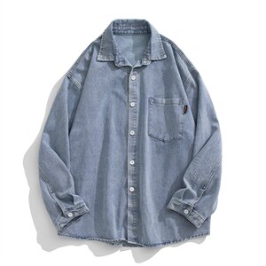新港风水洗牛仔衬衫秋款2025新品长袖宽松衬衣外套J3592-P65控108图片