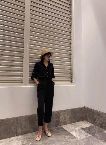 现货2021春季新品慵懒风连体裤简单舒适跑量款，女装连体裤，蓝典