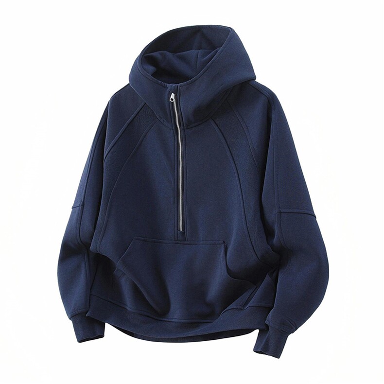 抖音得物二开美式重磅宽松结构拉链设计防风高领连帽卫衣外套W76，男装卫衣，电商A486-1