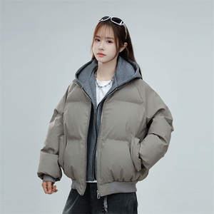 现货高品质重磅工艺美式高街假两件PU皮棉衣男女加厚棉服外套图片