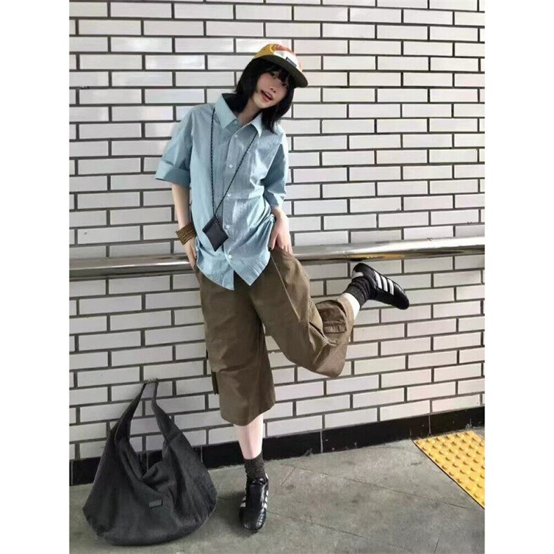 日系短袖衬衫女夏季新款宽松休闲设计感半袖衬衣上衣LHT2133-P40,男装T恤,星座1008