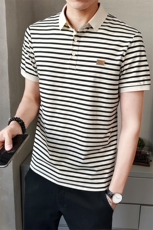 2025夏季新款男士短袖T恤翻领条纹Polo衫休闲百搭上衣PL88507-P60，男装T恤，电商A237