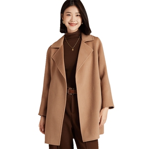 时尚百搭气质简约长款羊毛大衣女冬季新款修身显瘦黑色外套图片