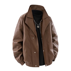 得物二开秋季街头机车服男士PU皮衣宽松潮牌外套痞帅JK1192-P90，男装皮衣，星座1103-3