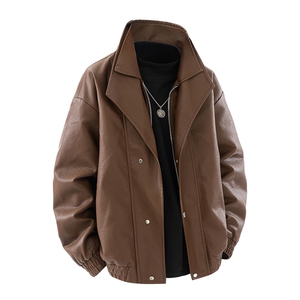 得物二开 秋季街头机车服男士PU皮衣宽松潮牌外套痞帅JK1192-P90图片