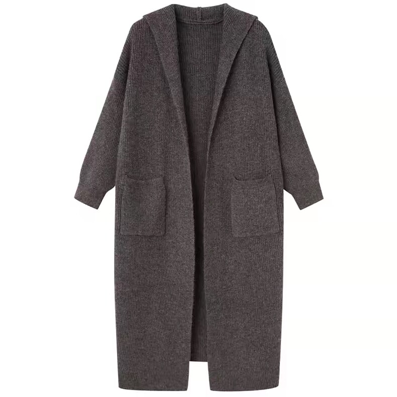 开衫女中长款连帽秋冬慵懒软糯休闲宽松保暖针织衫，女装羊毛衫，浩新羊绒