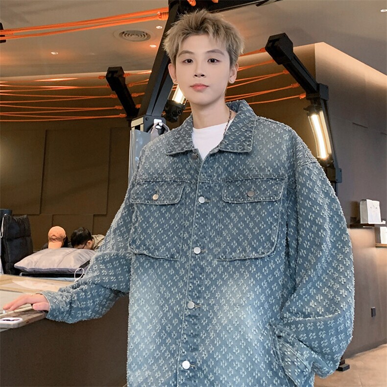 特批P60无差价25春新设计感提花多口袋牛仔服夹克男翻领外套NJ150,男装夹克,电商A001-1