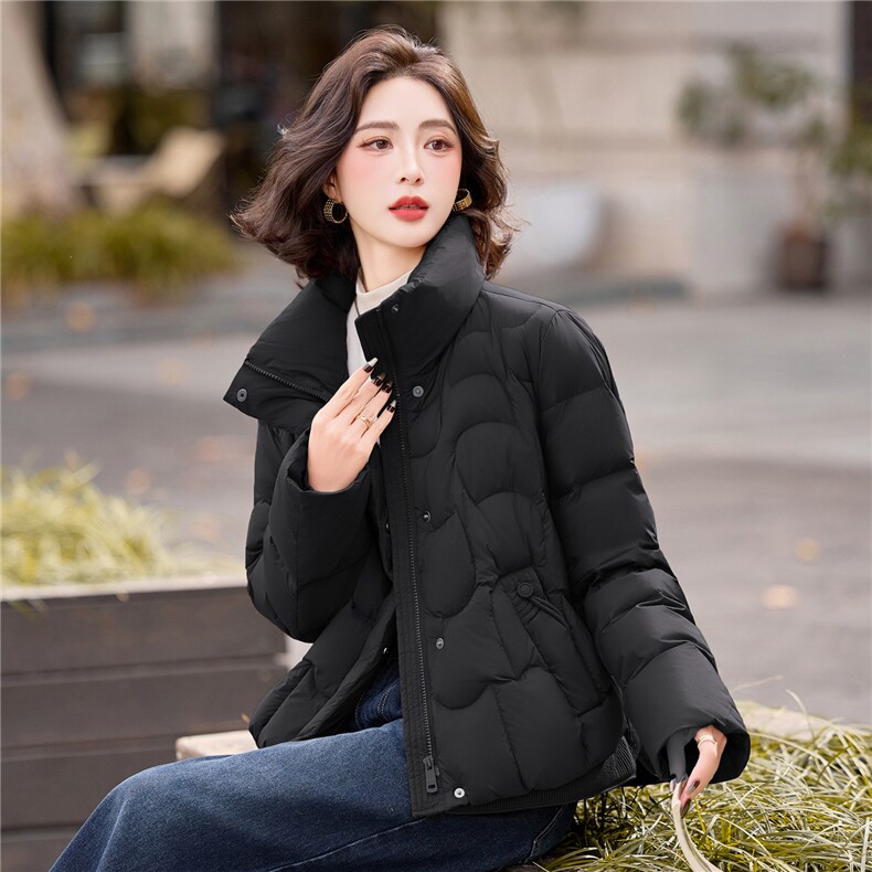 现货新款主推时尚潮流90绒羽绒服休闲冬季立领纯色女外套遮肉,女装羽绒服,璐依舞