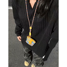 美式高街千鸟格子长袖T恤男女亨利V领英伦雅痞休闲宽松长袖打底衫，男装T恤，电商A443