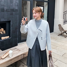 灰蓝色羊毛双面呢大衣外套女秋冬2025新款小个子流行爆款超火显瘦，女装毛呢外套，1C150