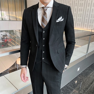 男士西服套装英伦绅士格子西装W2020图片