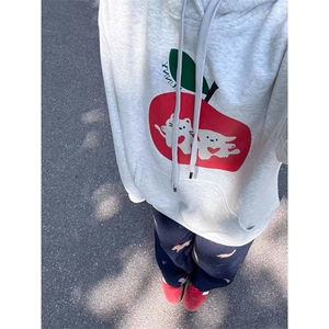 大码设计感小狗贴布刺绣阔腿牛仔裤男女秋季美式高腰情侣垂感裤图片