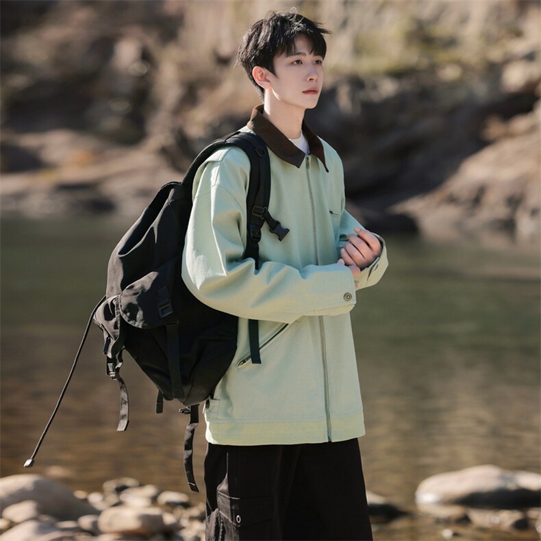 美式工装夹克春季复古外套休闲机车翻领棒球服A406JK3503P85,男装夹克,星座309（原A406）