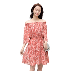 仙女裙chic小清新一字肩吊带雪纺连衣裙2021夏季新款，女装连衣裙，寒都衣屋
