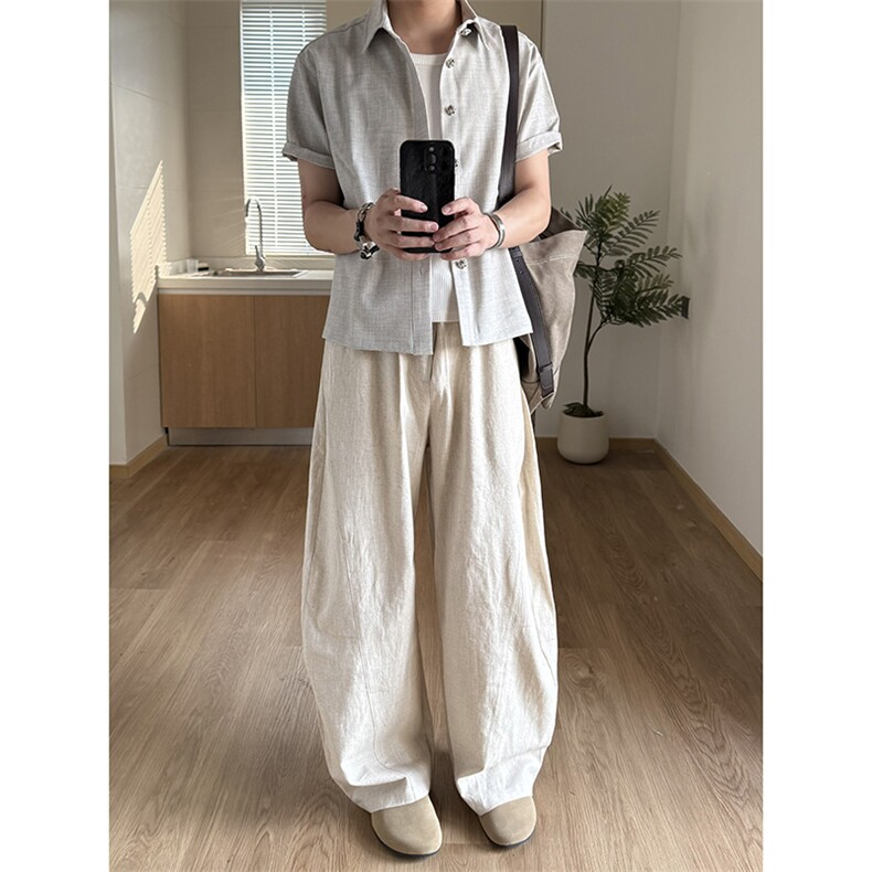 宽松亚麻长裤韩版阔腿裤D328-AK7712-P45特,男装休闲裤,电商D328