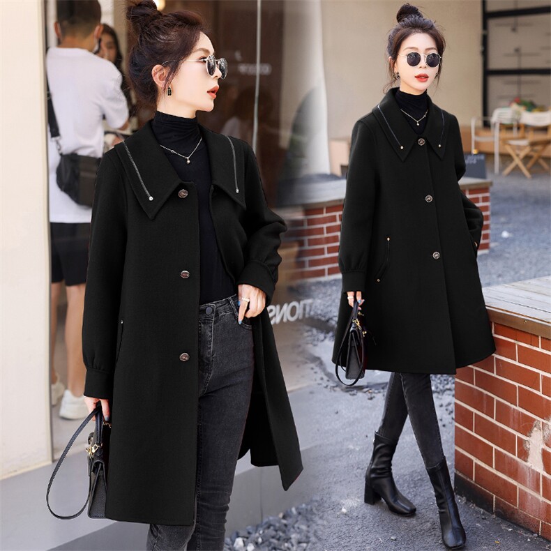 红色中长款毛呢大衣女2023秋冬新款韩系高级感加厚小个子毛呢外套,女装毛呢外套,半夏
