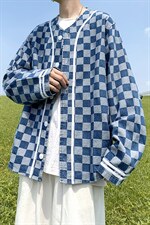 22秋冬港风大码夹克宽松棒球服外穿棋盘格子牛仔衣ins潮F17/P65，男装夹克，钱塘713