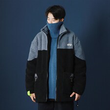 拼色羊羔毛棉服外套男潮流宽松棉衣男冬季加厚保暖男装MY208-p80图片
