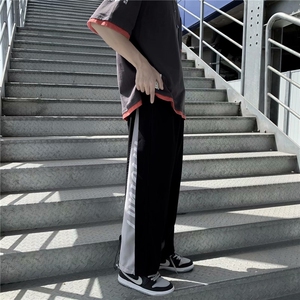 直筒束脚裤男拼色高街裤子2021新款炸街宽松帅气休闲裤夏K26-P30图片