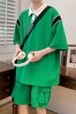 夏装潮简约清新半袖短袖套装男女撞色短袖短裤T恤6629-P65控价88，男装T恤，电商A441-1