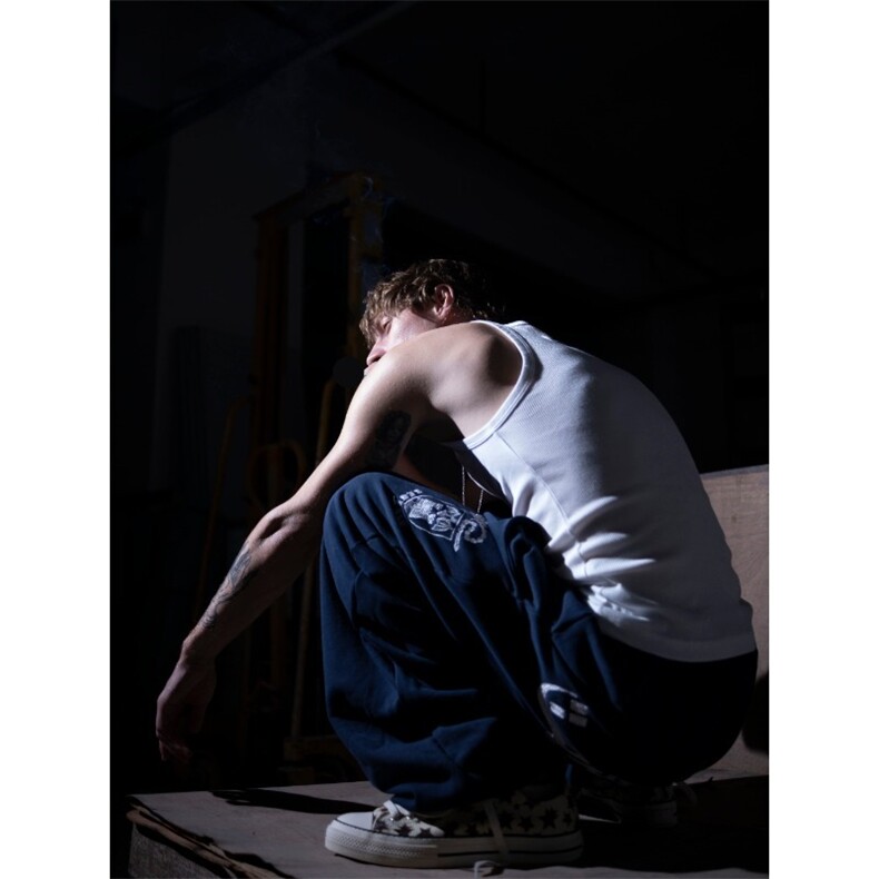 美式复古蝙蝠城堡刺绣阔腿卫裤运动男女休闲宽松百搭垂感束脚长裤,男装休闲裤,星座302B