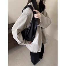 JK8967-P65灰色拼接pu皮领牛仔外套男女秋冬款中性工装褂子，男装工装外套，电商B323A