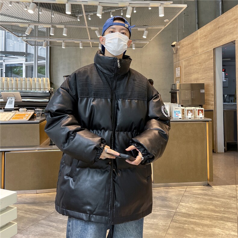 高品质！PU皮棉服冬季宽松港风棉衣立领冬装棉袄PM01-P115限158,男装棉衣,电商B370