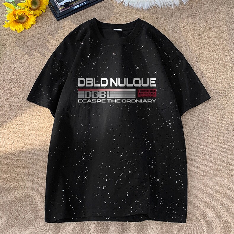 可48小时发货支持抖音得物来样二开美式满天星亮片短袖T恤MTX685,男装T恤,电商A486