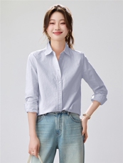 2026春夏新款粉色条纹衬衫女宽松显瘦百搭长袖衬衣叠穿内搭通勤，女装衬衫，艾米