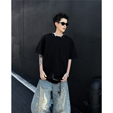 GC0196-P45潮牌痞帅炸街t恤男ins潮流重磅美式金属环扣小众半袖，男装T恤，电商C233