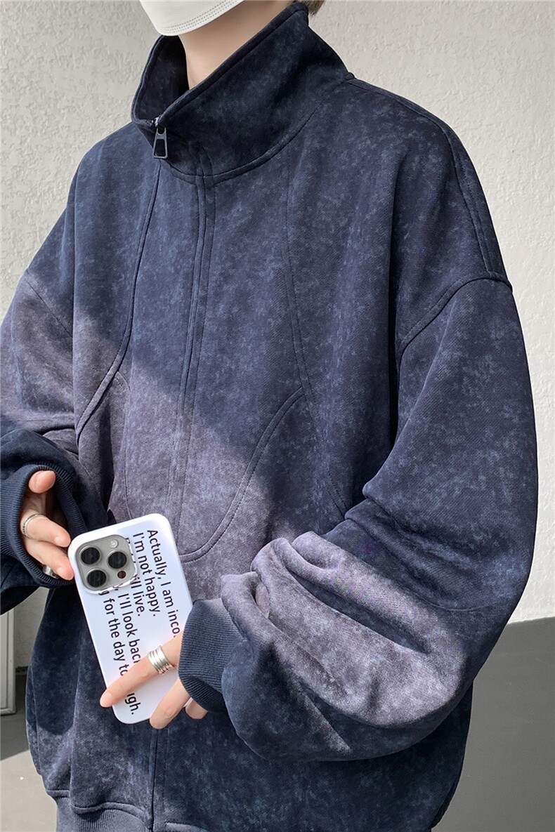 特批扎染开衫卫衣男美式重磅解构拼接脏脏拉链立领外套KS008-TP65,女装短外套,电商B312