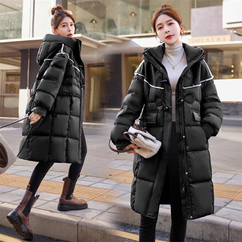 【bao款现货】2024新款美拉德风皮毛一体拼接牛角扣连帽羽绒服,女装羽绒服,雅静靓衣
