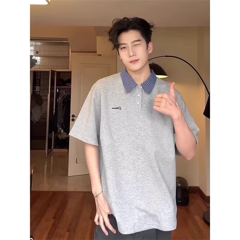 网图现货美式宽松假两件拼接撞色短袖T505/P35,男装T恤,星座205-3