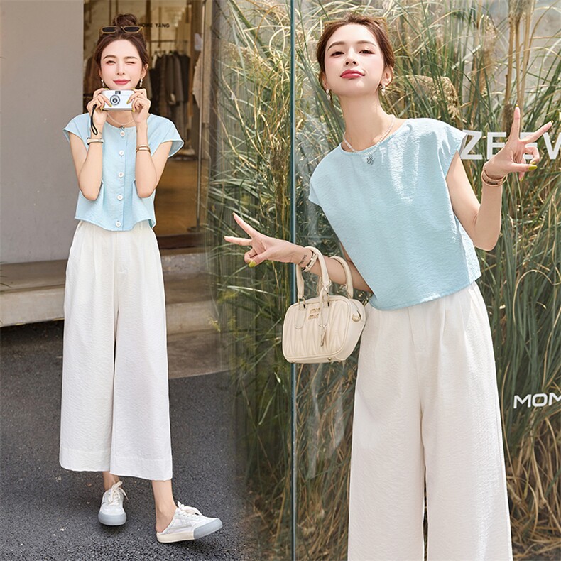 小个子穿搭一整套2025新款夏装巨好看的两件套休闲减龄棉麻套装女，女装套装/套裙，关键词